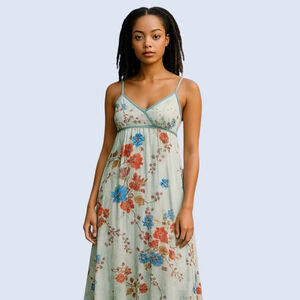 Geeta of India Cotton Cami Boho Sun Dress, Free Size., Blue Multi Floral